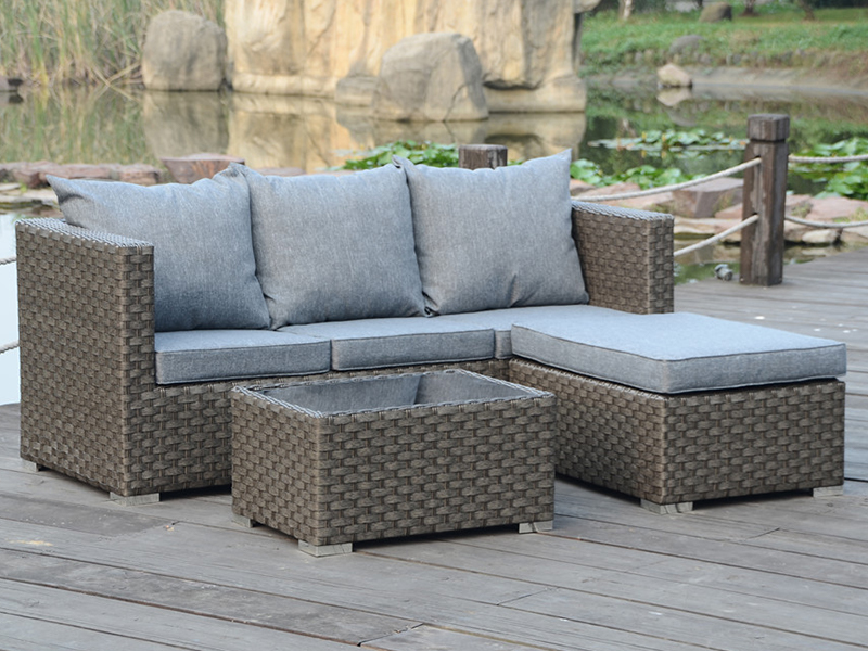 مجموعه مبل های ساده 3pcs Rattan ، فریم آلومینیومی مبلمان در فضای باز YQR-428