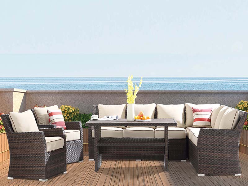 مبلمان KD Rattan ، مجموعه مبل مقطعی ، مبلمان Rattan در فضای باز ، مبلمان آرامش بخش باغ YQR-701
